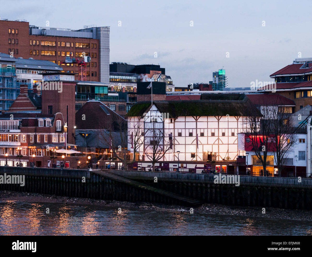View of Shakespeare's Globe Theatre from the Millennium Bridge, central London, UK Stock Photo