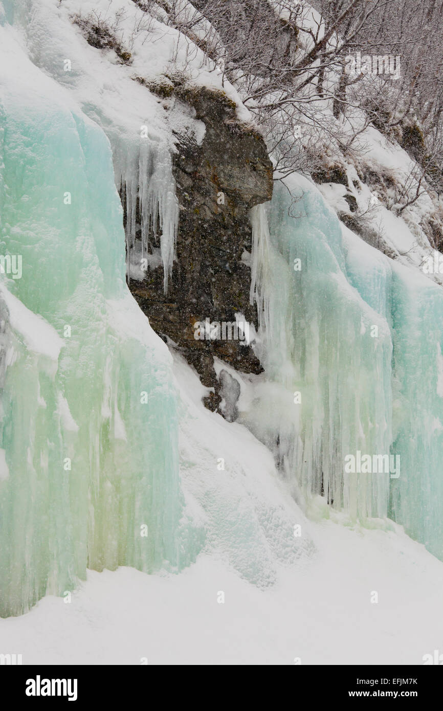 Frozen waterfall, Ice, Sogn og Fjordane, Norway Stock Photo