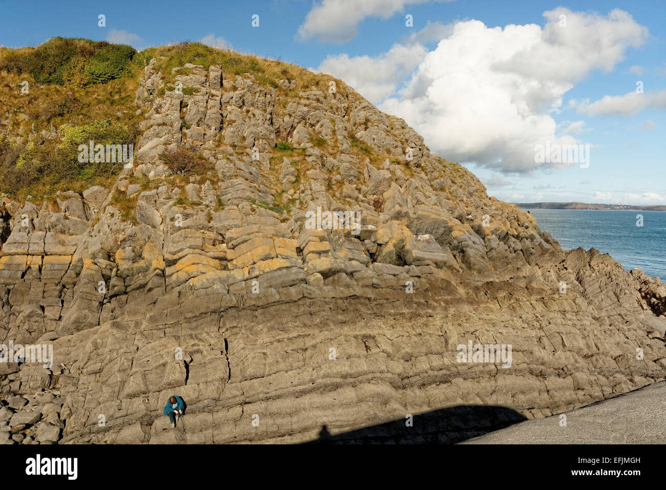 View from Stackpole Quay, Pembrokeshire, Wales showing rock strata on ...