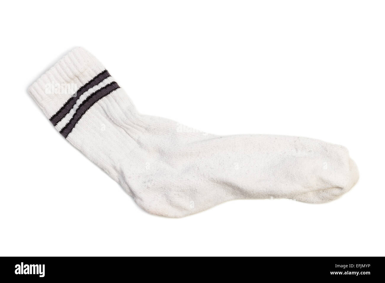 Closeup of one clean white tennis/sport sock isolated on white background Stock Photo