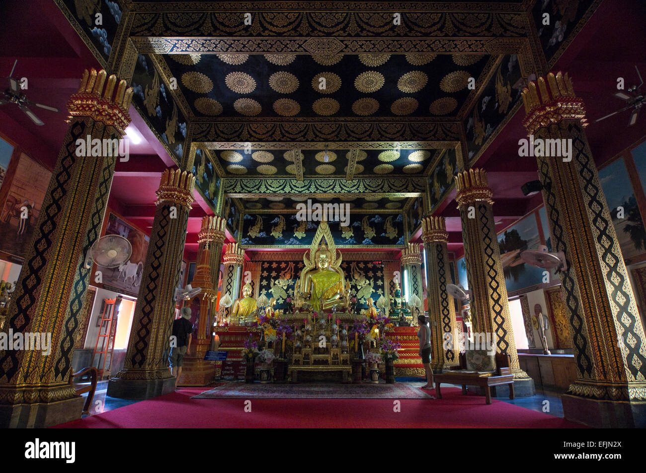Horizontal view inside the two storeyed monastery at Wat Phan An in Chiang Mai, Thailand. Stock Photo