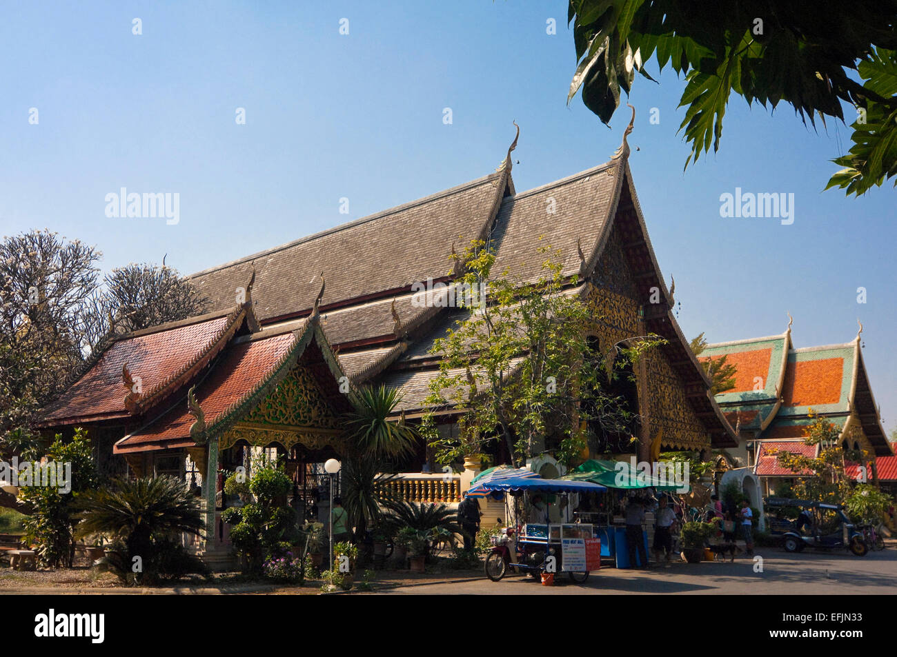 Horizontal view of the Wat Chiang Mun, the oldest temple in Chiang Mai, Thailand. Stock Photo
