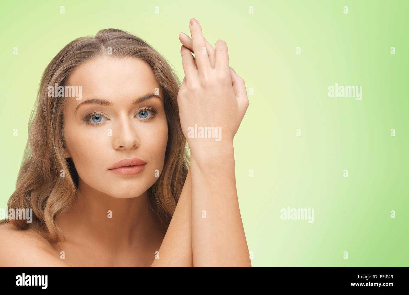 beautiful woman face and hands Stock Photo Alamy