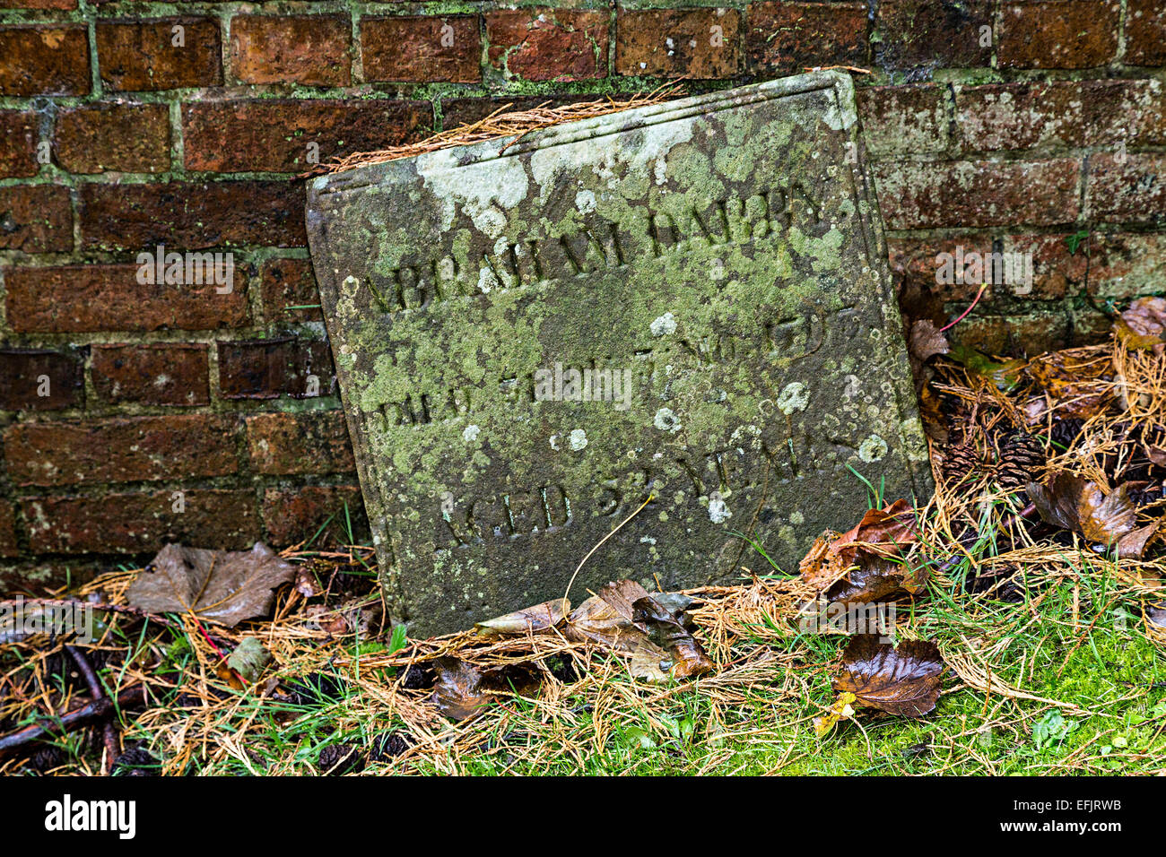 Abraham Darby memorial stone, Quaker burial ground, Coalbrookdale, Ironbridge, Shropshire, UK Stock Photo