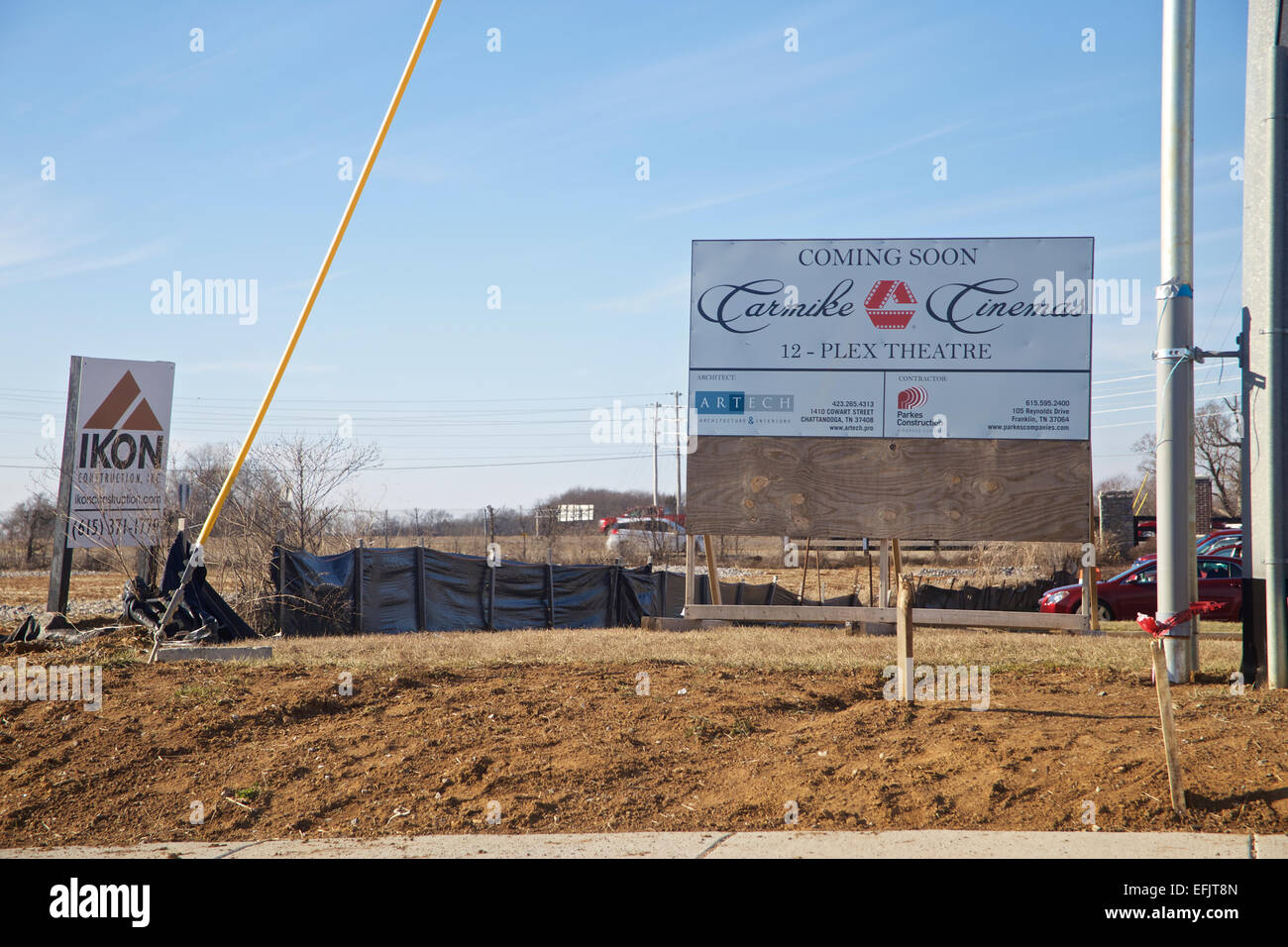 Announcement sign for new Carmike Cinema currently under construction