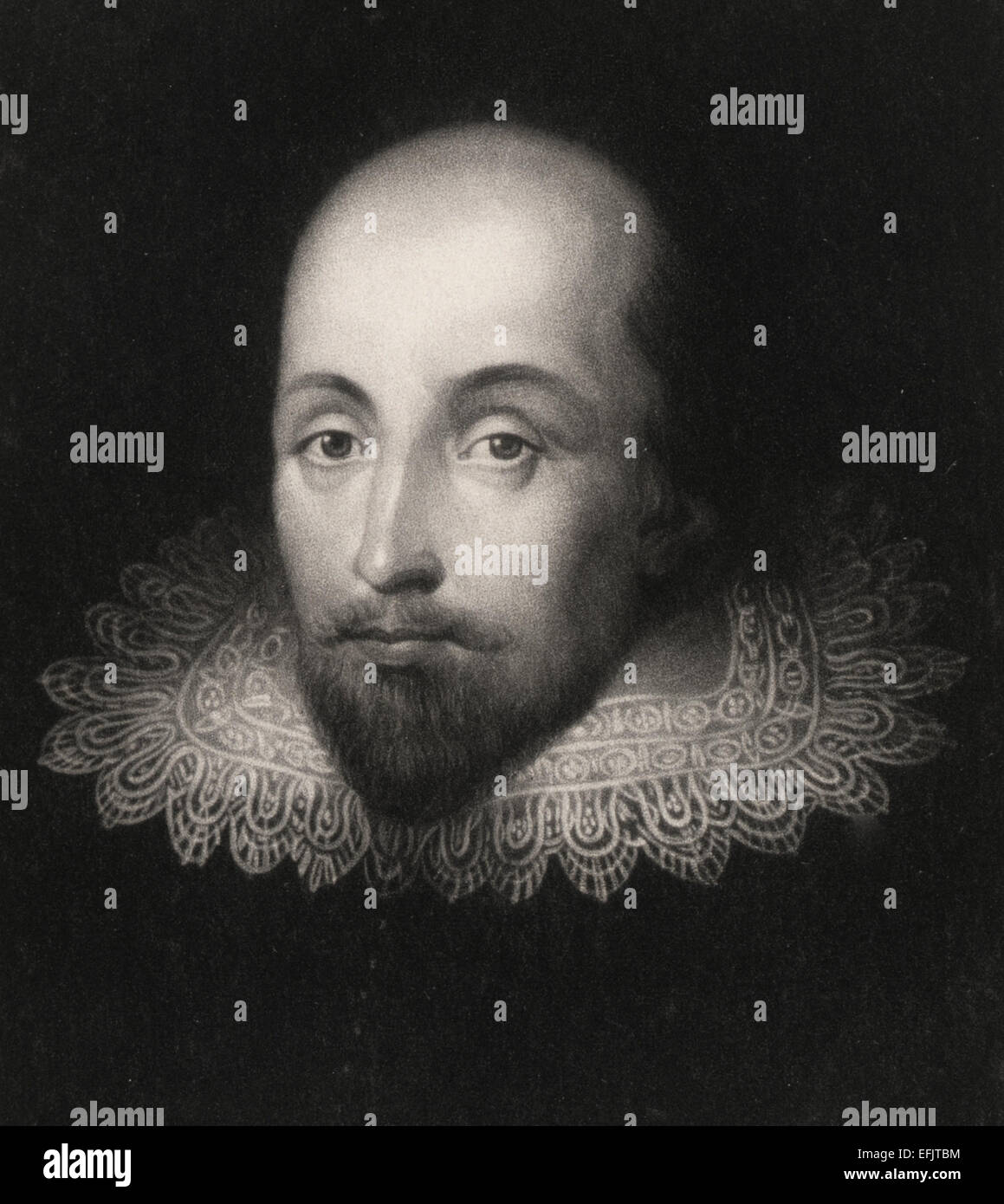 William Shakespeare, bust portrait with lace collar, facing front. Stock Photo