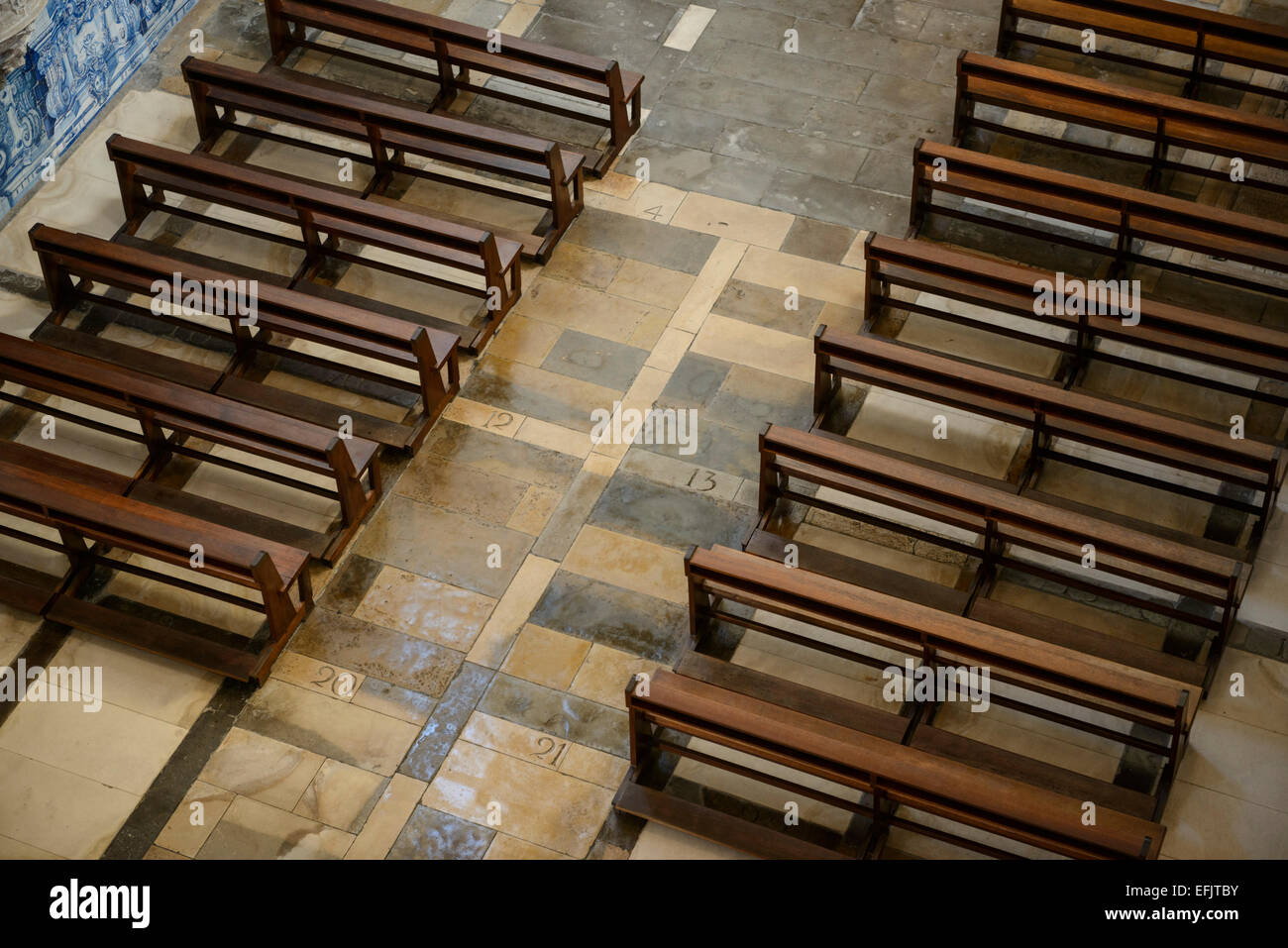 Church pews viewed from above Stock Photo
