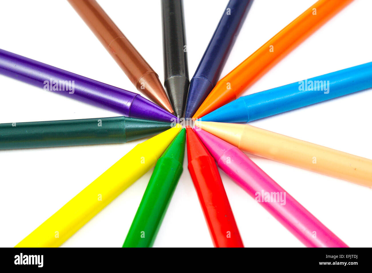 Set of wax crayons pointing to the center on white background Stock ...