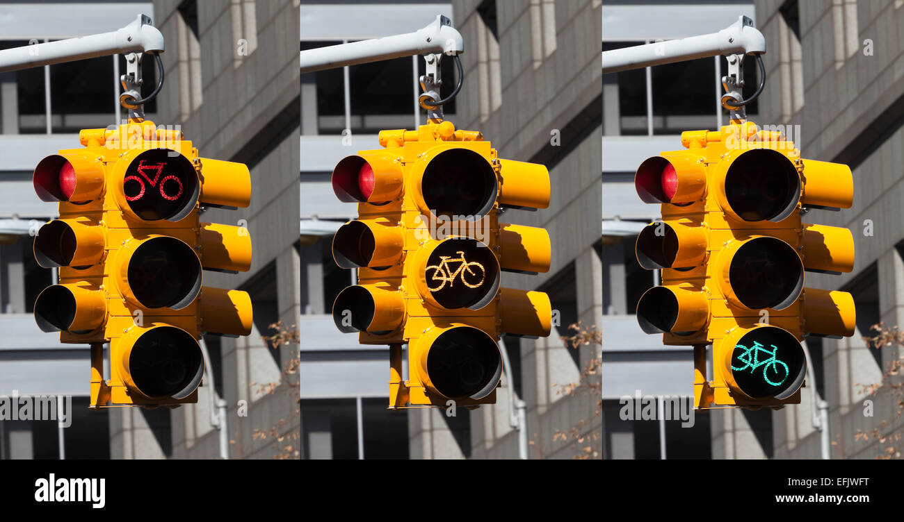 Bicycle lights on the crossroad in New York Stock Photo