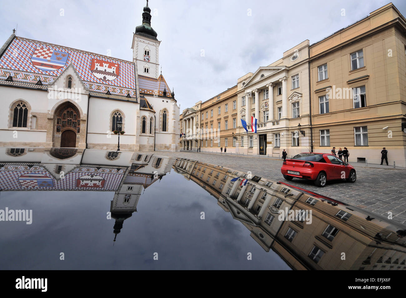 Parlament and St. Mark's church on the market square, government quarter, Upper town, Zagreb, Croatia Stock Photo