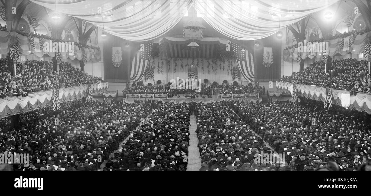 Antique 1922 photograph, second inauguration of Mayor of Boston James Michael Curley at Mechanics Hall on Huntington Avenue, Boston, New England, USA. Stock Photo