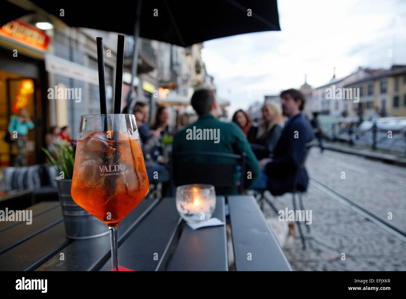 Aperitive served in a bar, Navigli quarter, Milan, Lombardy, Italy Stock Photo