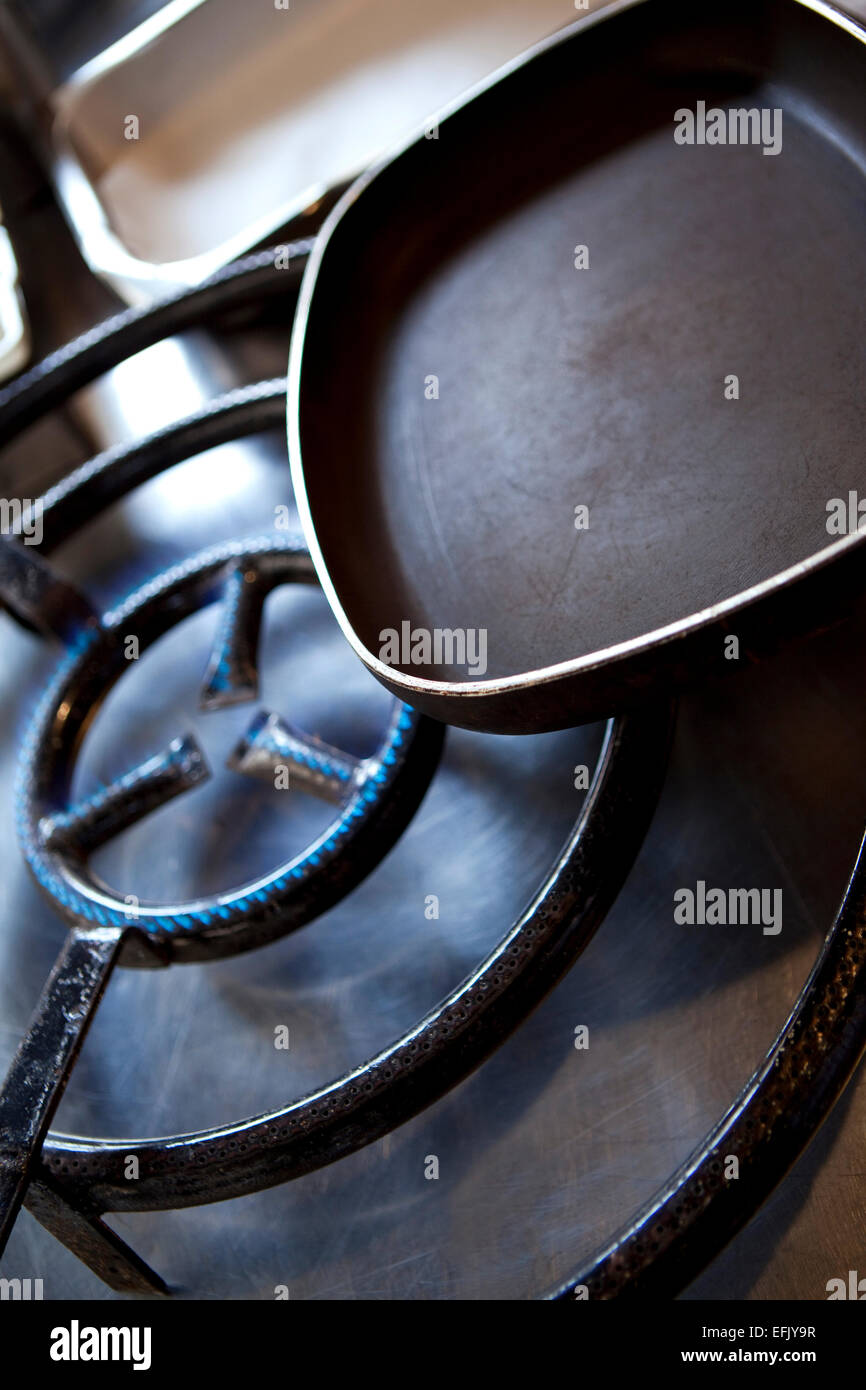 Pan on a gas cooker in a kitchen Stock Photo Alamy