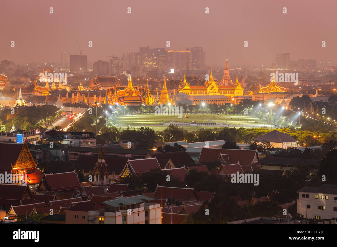 Night Scene of Wat Phra Kaew in Bangkok, Thailand Stock Photo