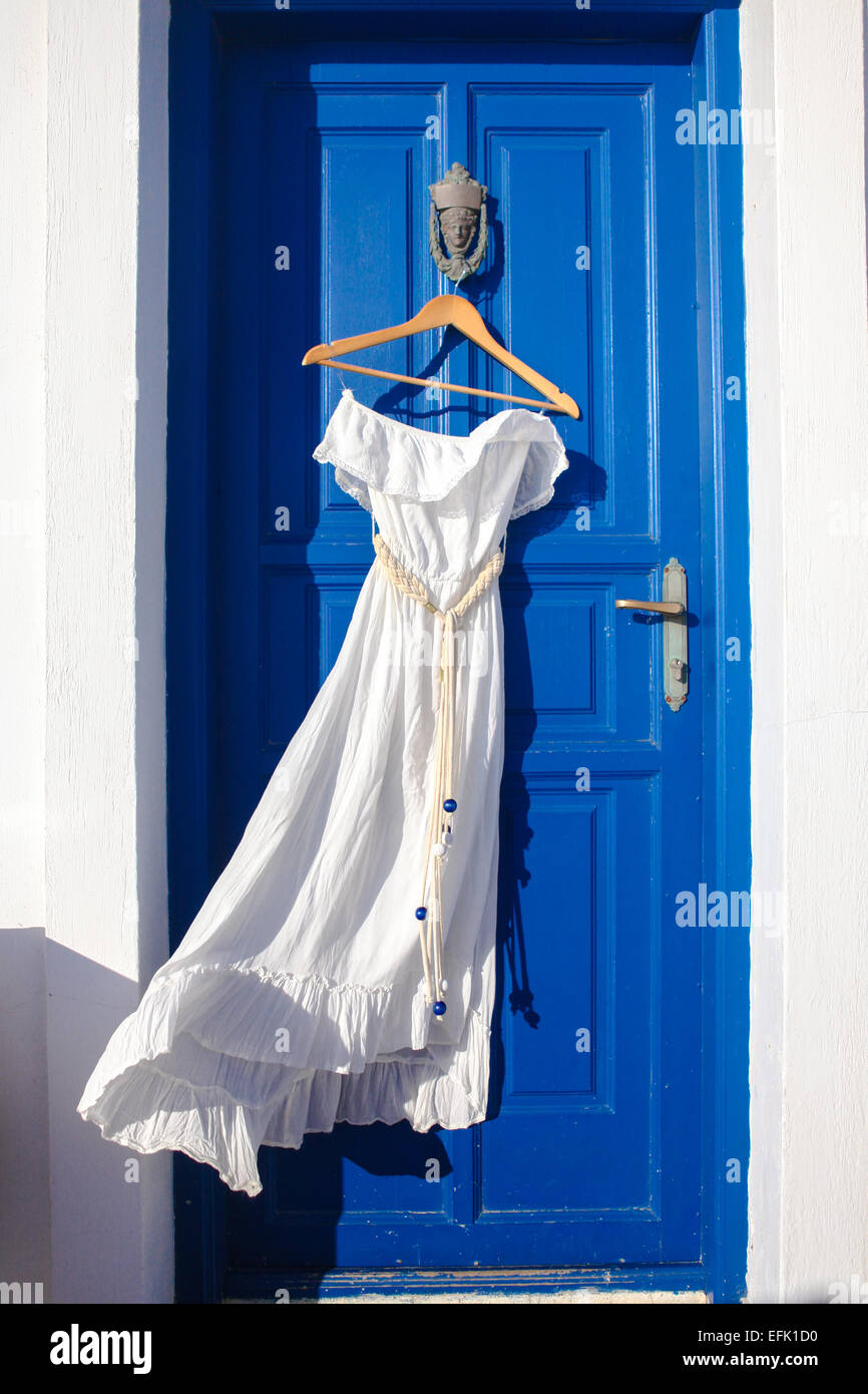 blue and white greek dress