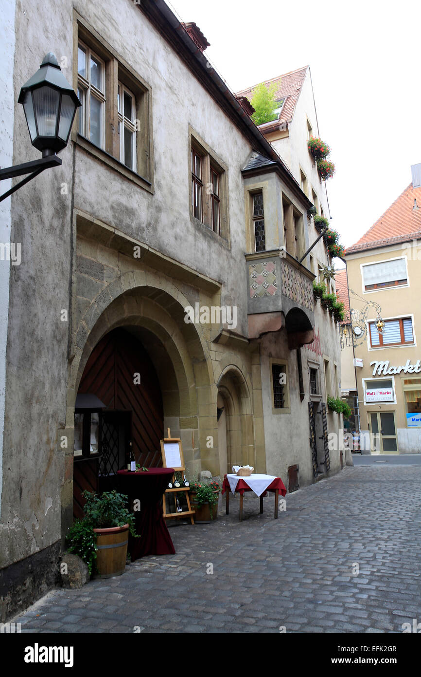 The Wine House 'to sting' is a traditional restaurant in Wuerzburg, close to the lower market. It is considered the oldest guesthouse of the city. Photo: Klaus Nowottnick Date: August 11, 2012 Stock Photo