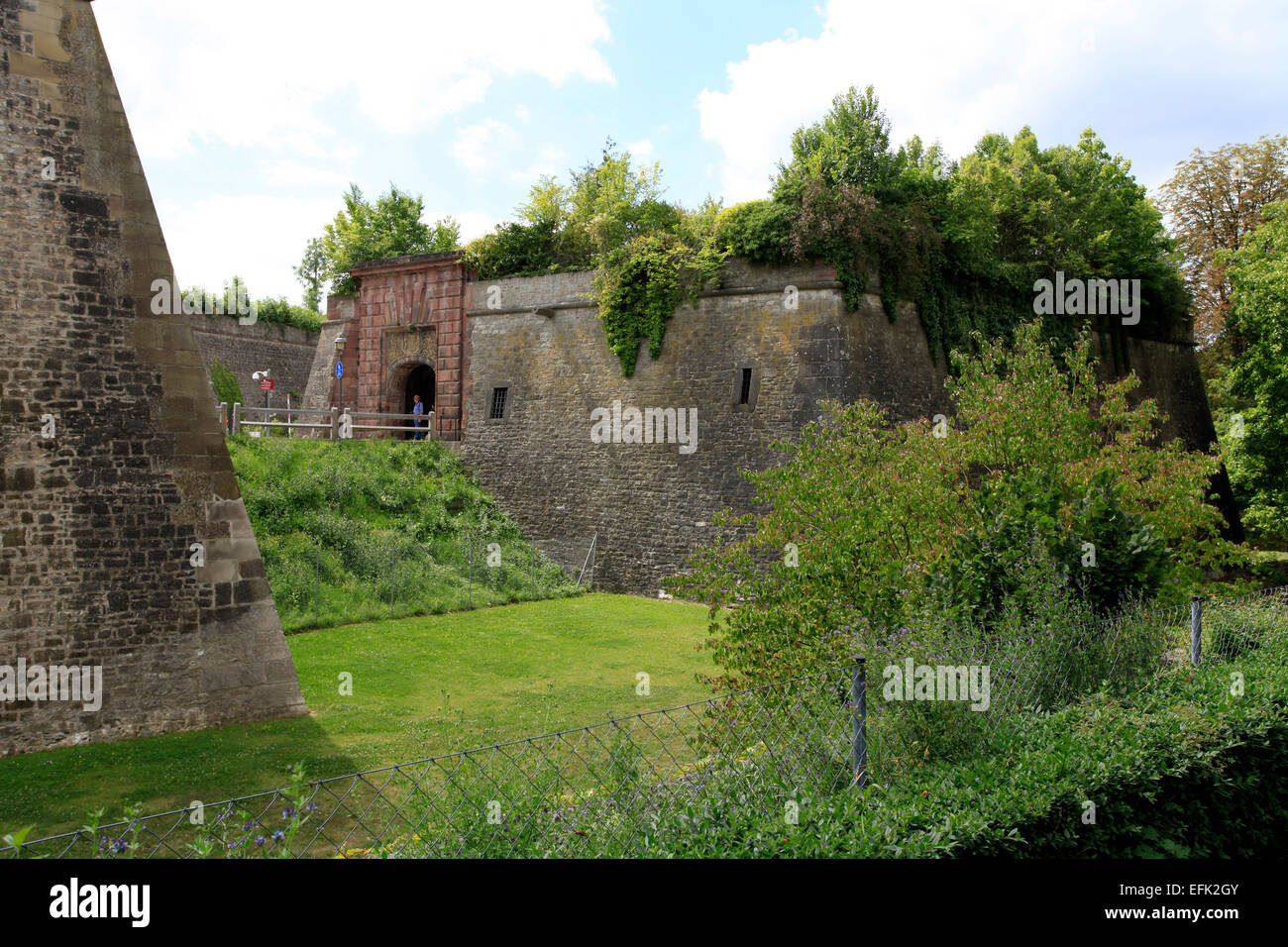 Fortifications of Marienberg Fortress in Wuerzburg. The fortress is surrounded by vineyards and overlooks the ancient university city with its domes, towers and bridges. Photo: Klaus Nowottnick Date: August 11, 2012 Stock Photo