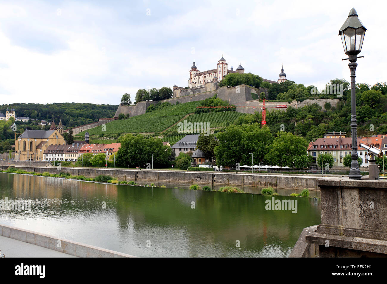 View from Marienberg Fortress. It's surrounded by vineyards and overlooks the ancient university city with its domes, towers and bridges. Photo: Klaus Nowottnick Date: August 11, 2012 Stock Photo