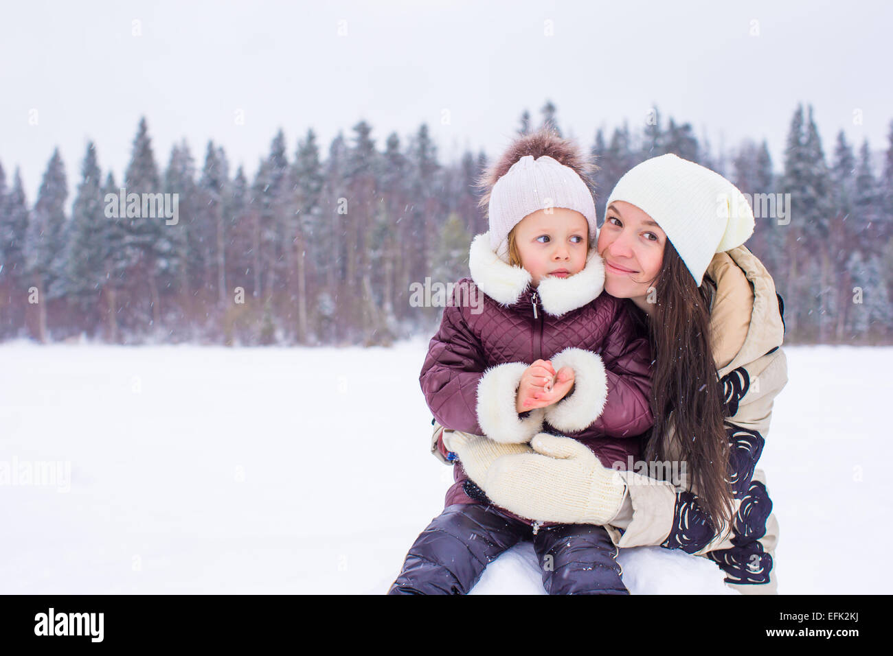 Happy family enjoy winter snowy day Stock Photo - Alamy