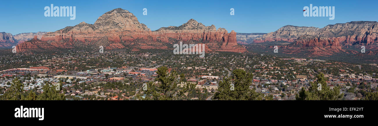 Sedona, Arizona city helicopter red rocks panorama Stock Photo
