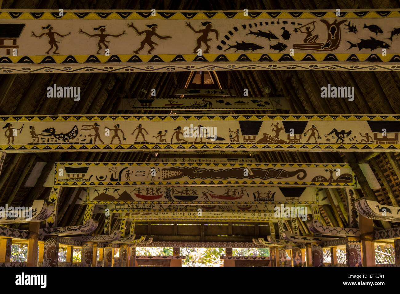 Interior of a traditional Bai of Palau, the men's house, Babeldaob, Palau, Oceania Stock Photo