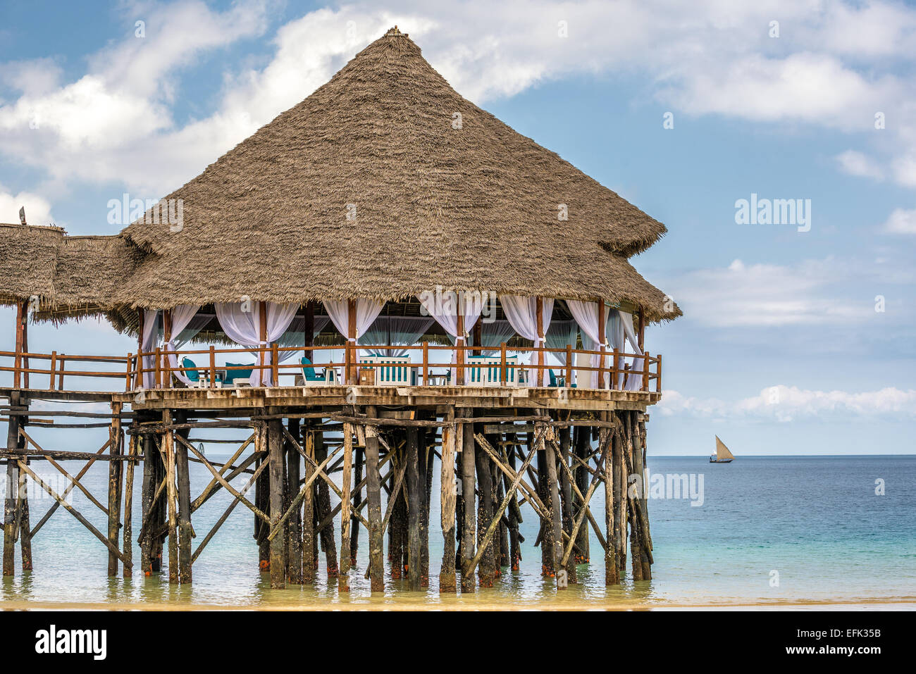 Bar and cafe on water in Zanzibar, Tanzania Stock Photo