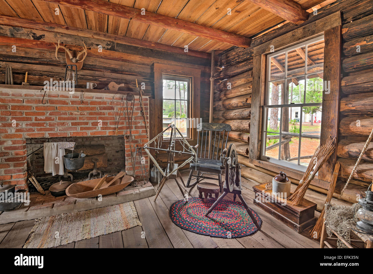 Interior of the historic McMullen-Coachman Log House in the Pinellas County Heritage Village Stock Photo