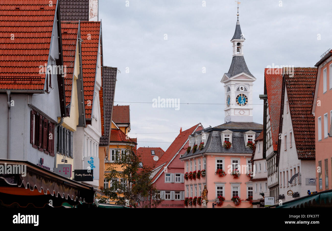 Traditional Bavarian architecture clock tower in Arlen Germany Stock