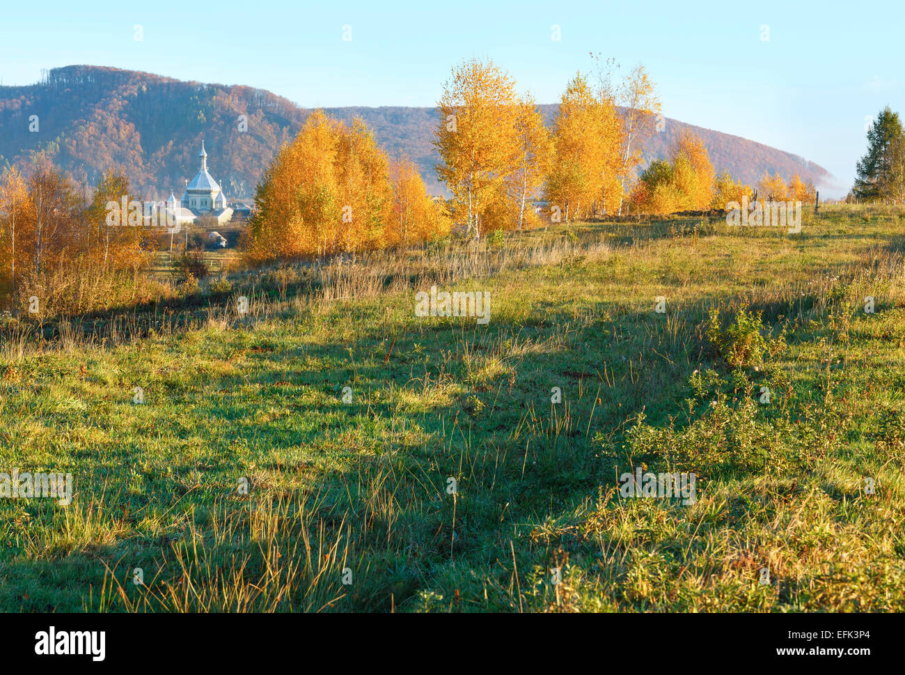 Village in morning autumn Carpathian mountain (Ukraine Stock Photo - Alamy