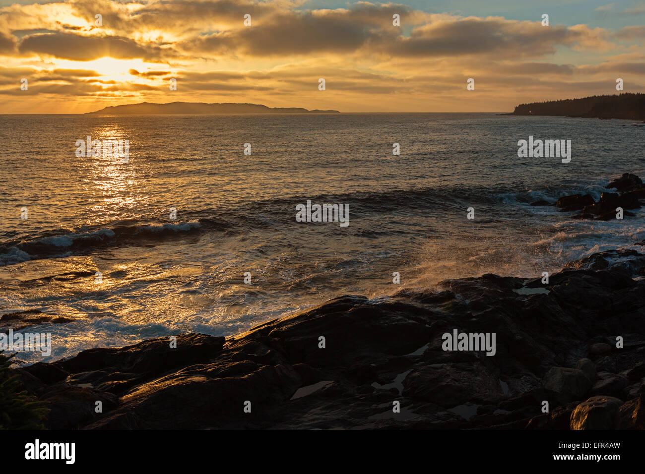 A sunrise along the Newfoundland coast with a view of Witless Bay Stock