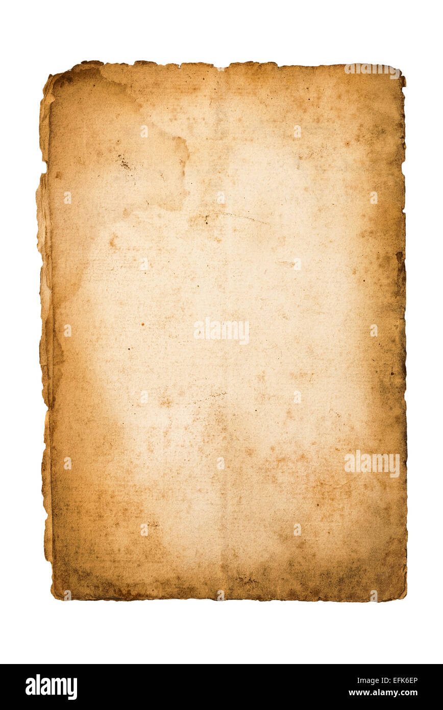 Dirty old paper isolated on white Stock Photo
