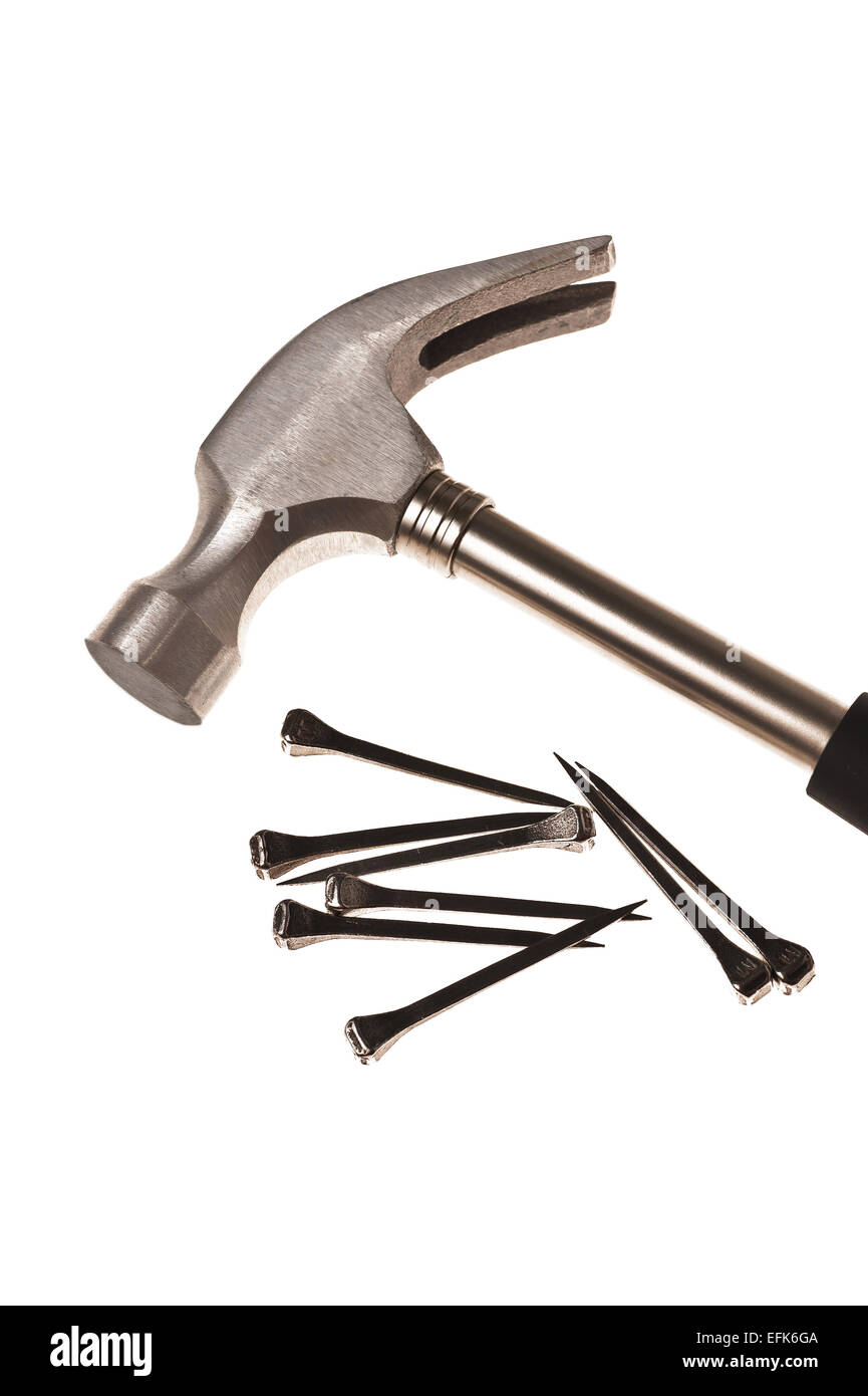 Hammer and nails isolated on white Stock Photo Alamy