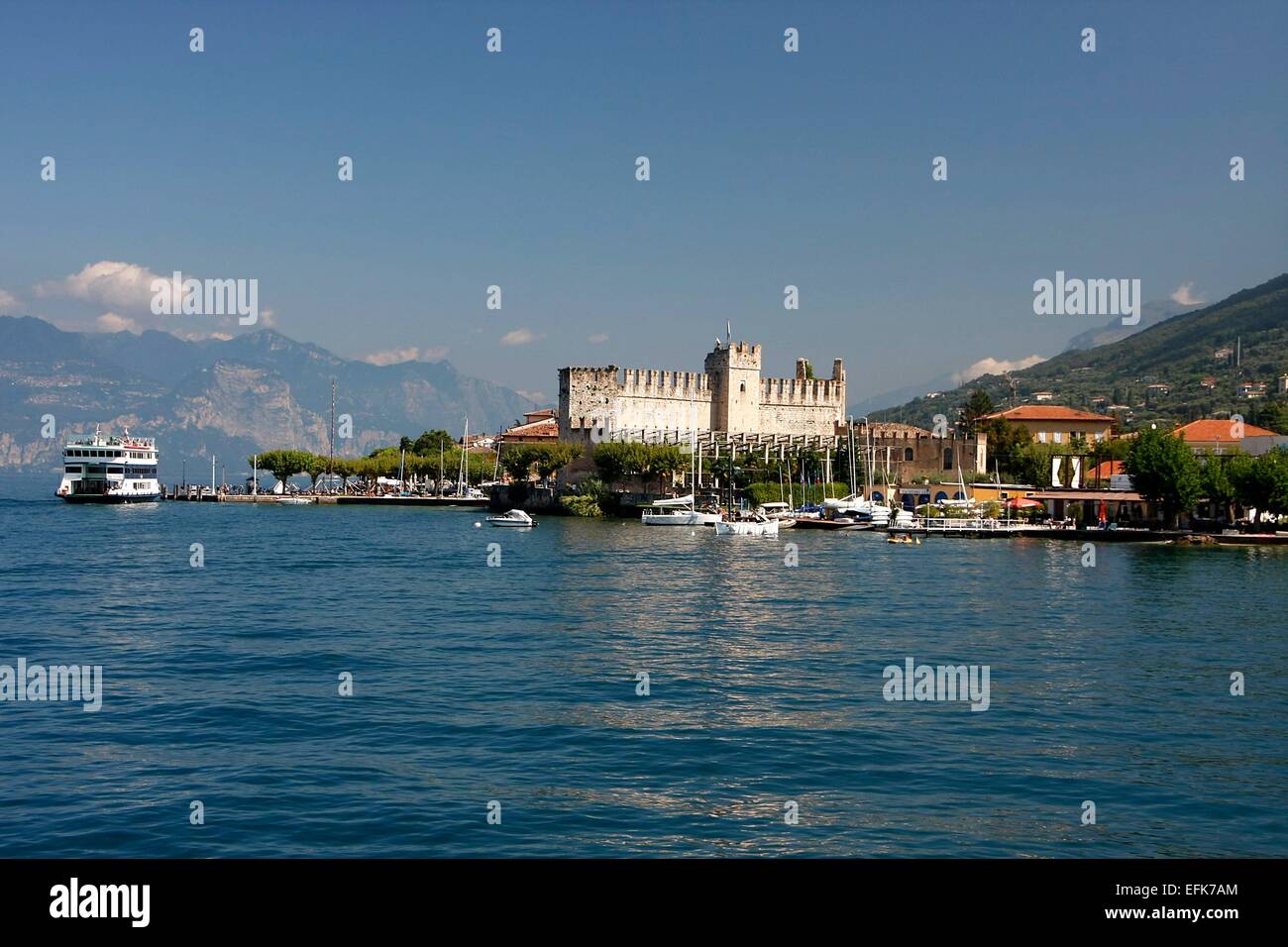 Torri del Benaco is a town on the eastern shore of Lake Garda. It lies on the Gardesana Orientale. In the village there is a Scaliger Castle, which was built in 1383 to protect the harbor. Photo: Klaus Nowottnick Date: August 27, 2014 Stock Photo