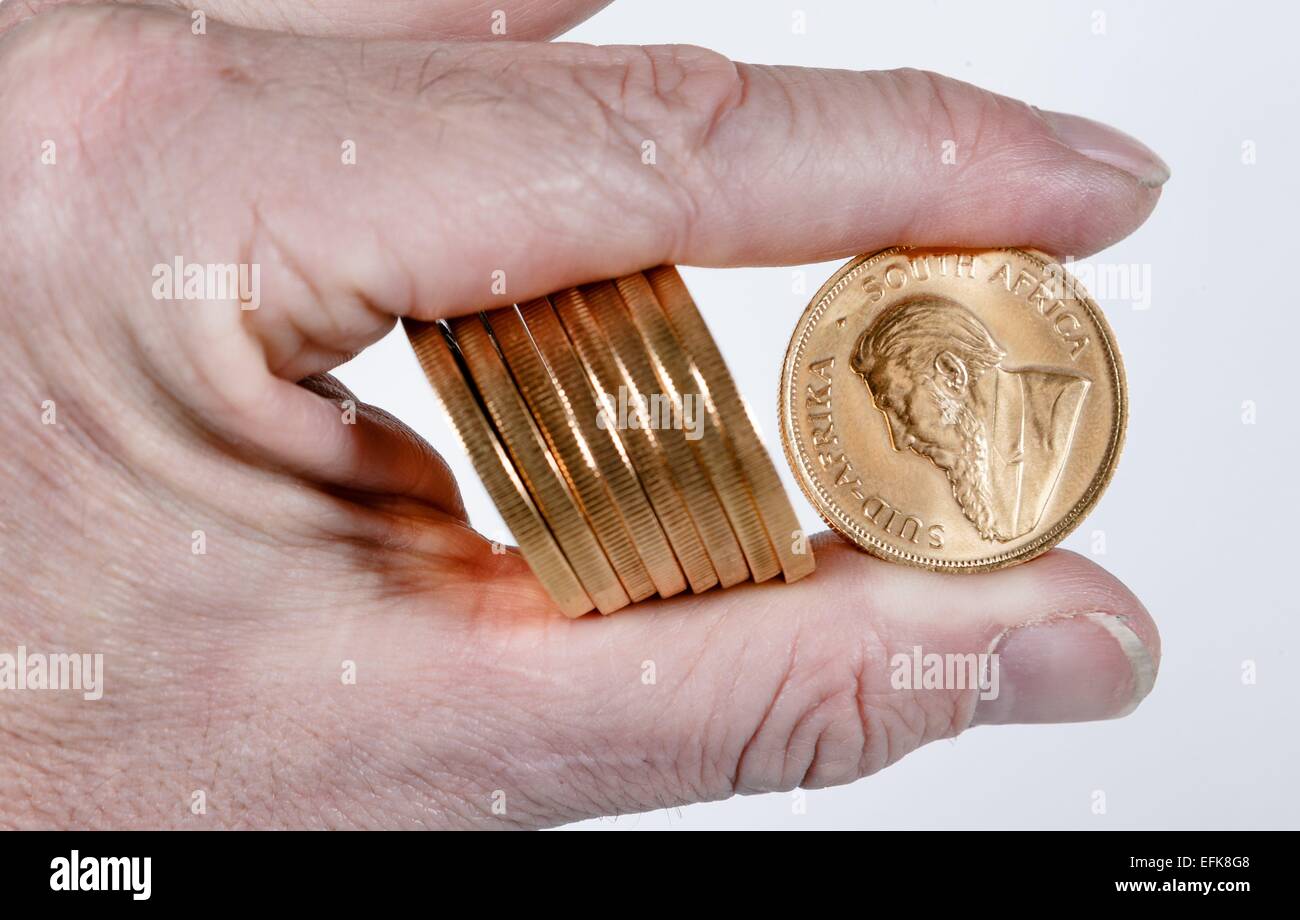 Krugerrand gold coins Stock Photo