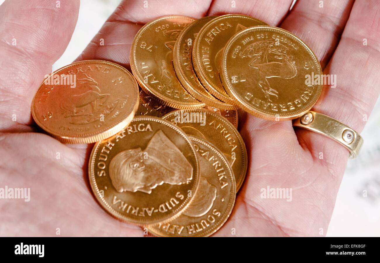 Krugerrand gold coins Stock Photo