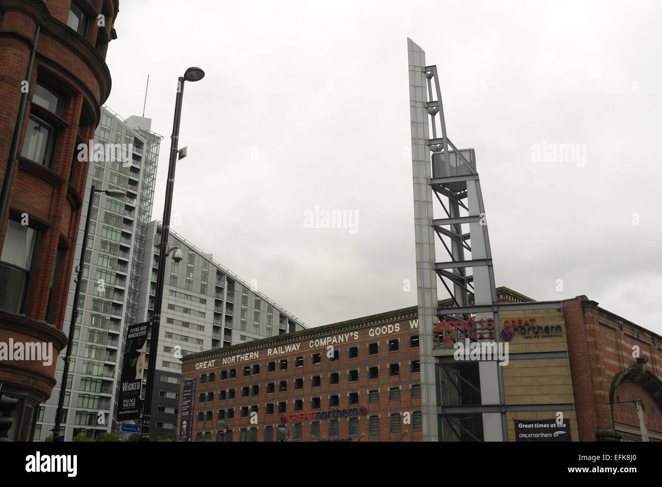 Grey sky view from Deansgate at Peter Street to Great Northern Stock