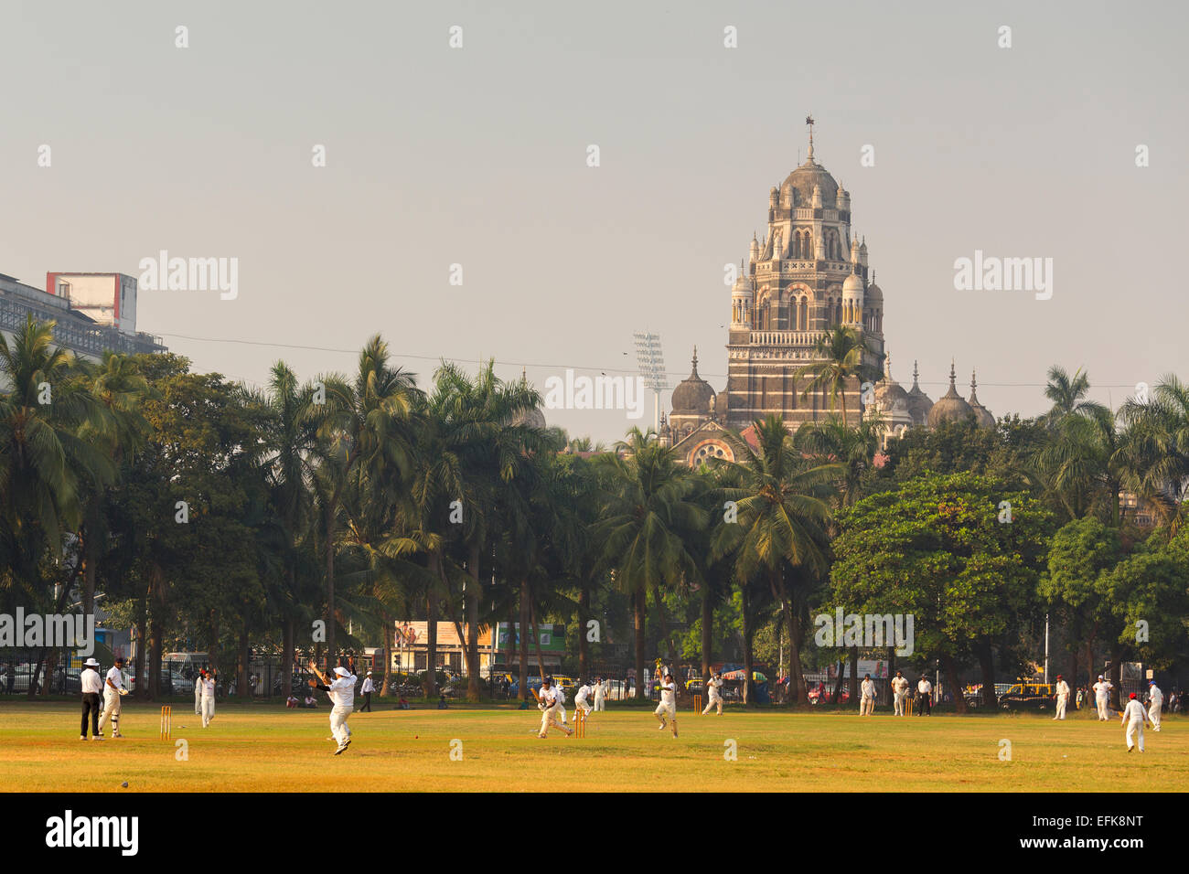 India, Maharashtra, Mumbai, Colaba district, Oval Maidan, and Churchgate Railway Terminus Stock Photo