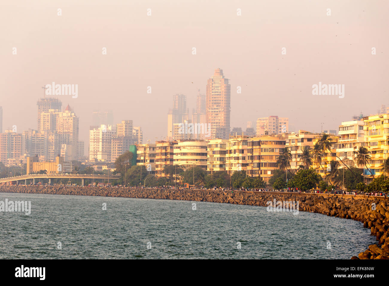 India,Maharashtra, Mumbai, Marine drive and skyscrapers Stock Photo