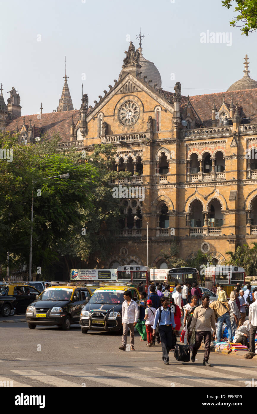 India, Maharashtra, Mumbai, Chhatrapati Shivaji Terminus (Victoria Terminus) Stock Photo