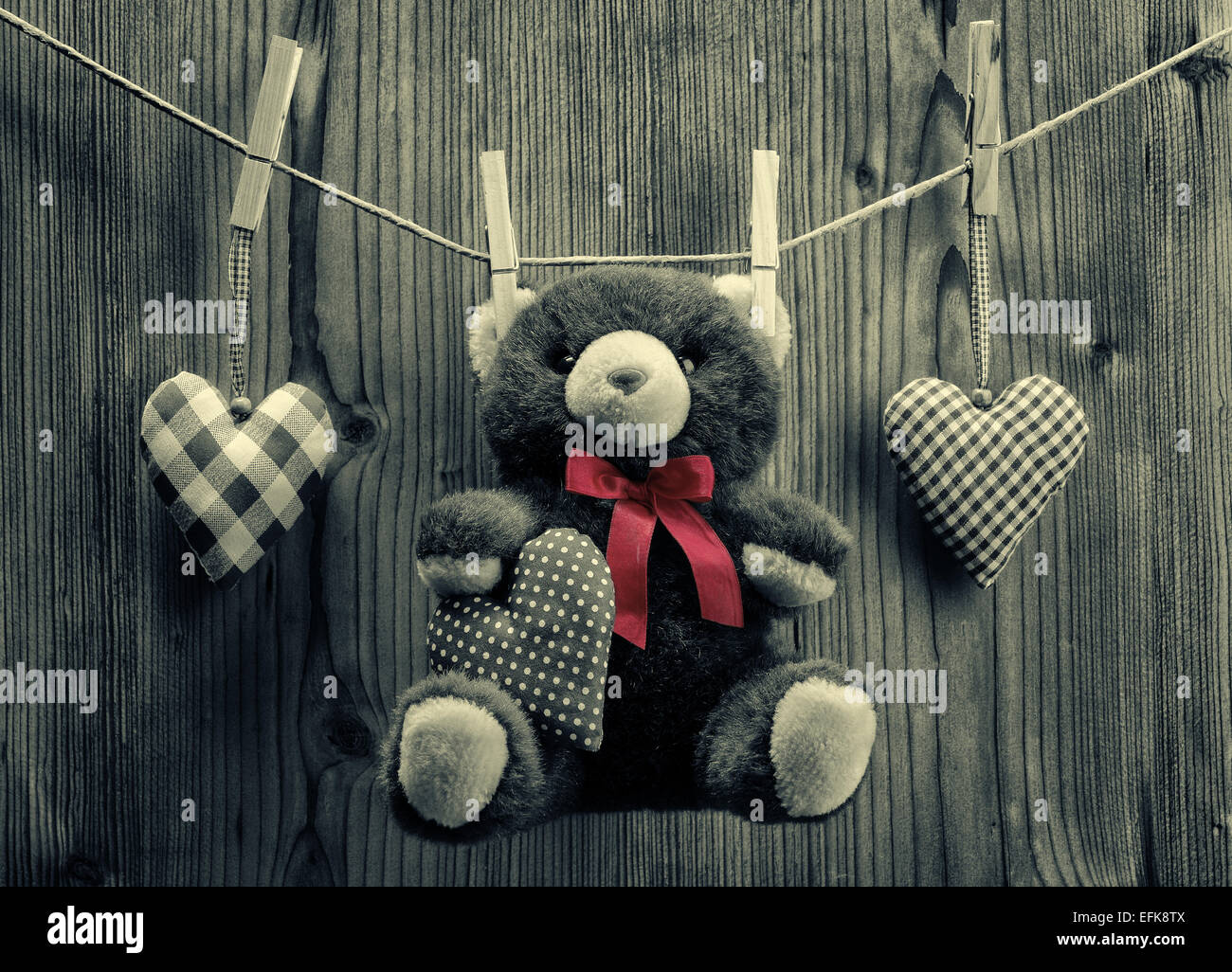 Valentine's Day wallpaper - Teddy Bear hanging with textile hearts ...