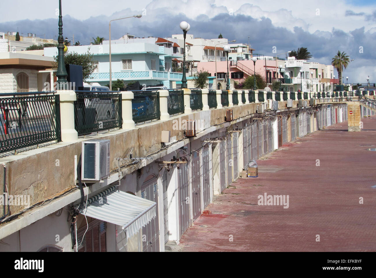 Holiday resorts of Bugibba, Qawra and St Pauls Bay in Malta. Seafront view Qawra on January 31st 2015  Photo by Keith Mayhew Stock Photo