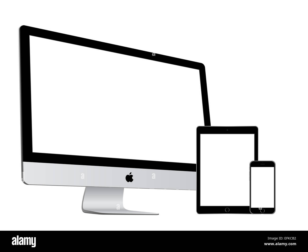 Apple Imac And Ipad Air 2 And Iphone 6 On White Background Stock Photo Alamy