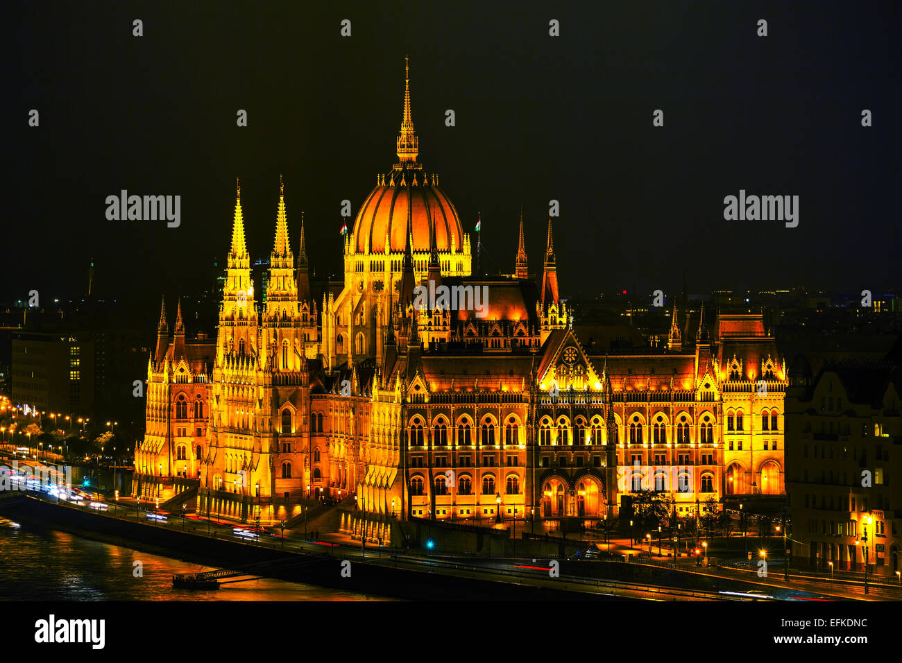 Parliament building in Budapest, Hungary at night Stock Photo