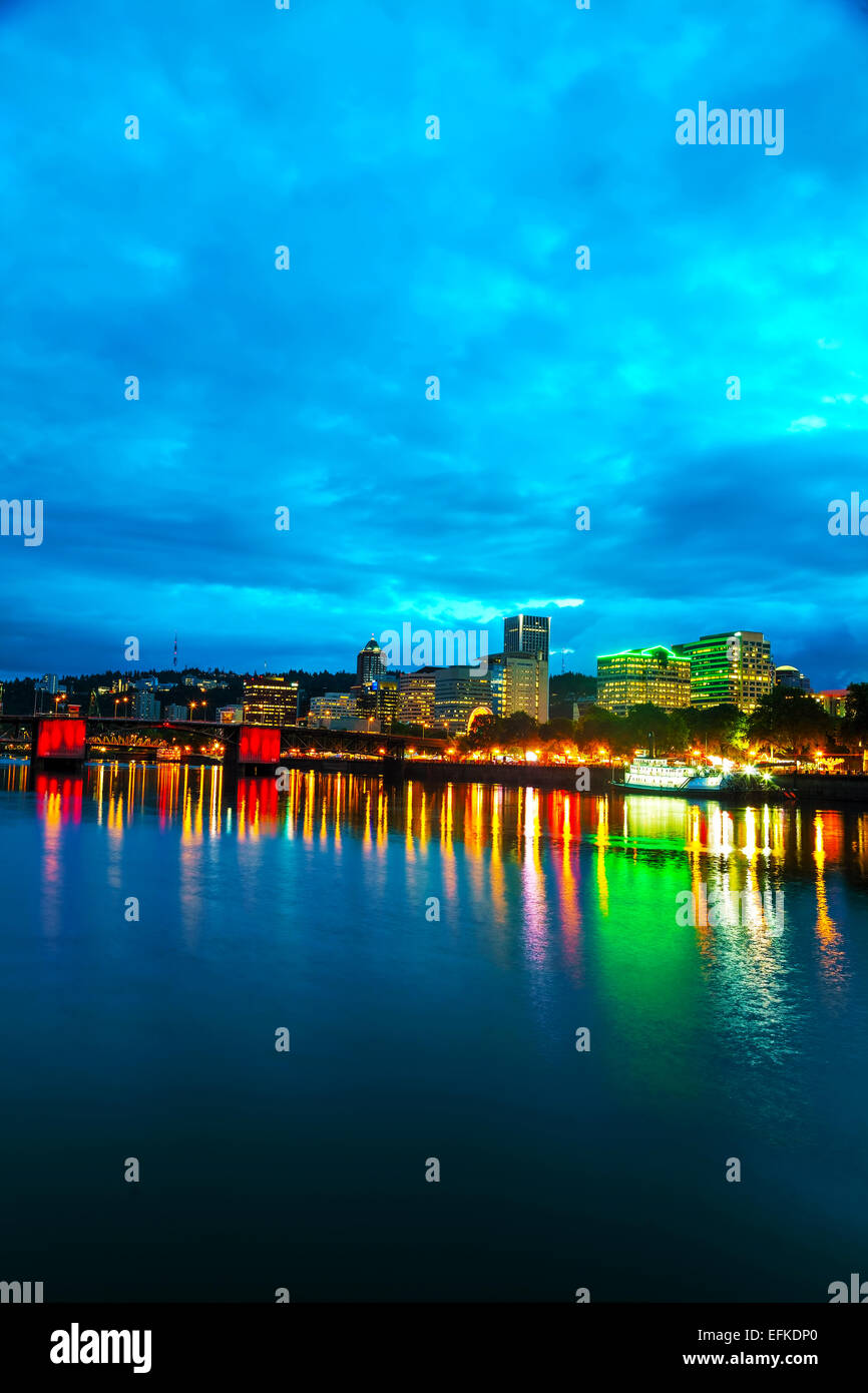 Downtown Portland, Oregon cityscape at the night time Stock Photo