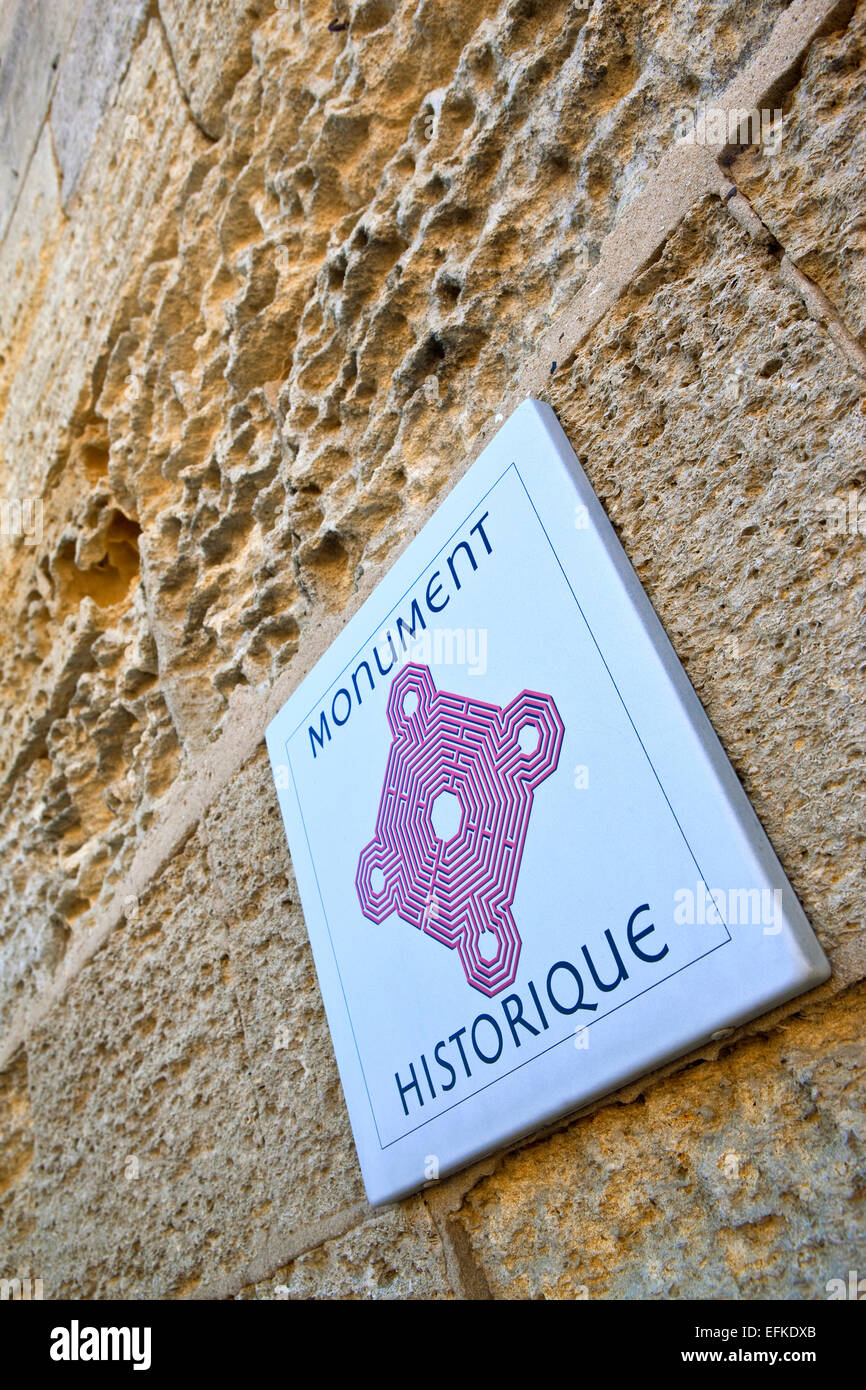 Touristic sign on an historical monument Stock Photo