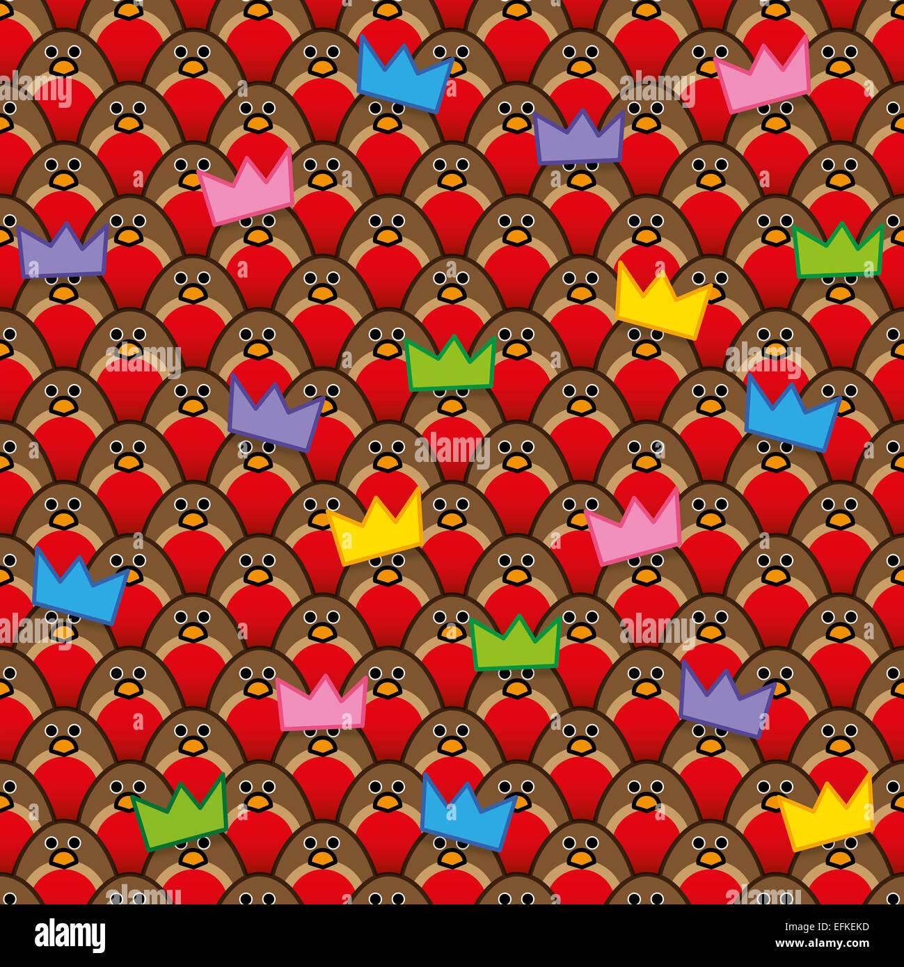 Robin Redbreasts wearing Coloured Paper Party Hats amongst Rows of ...