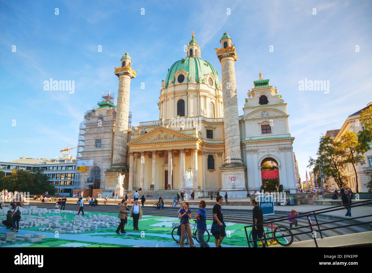 VIENNA - OCTOBER 19: St. Charles's Church (Karlskirche) on October 19, 2014 in Vienna. Stock Photo