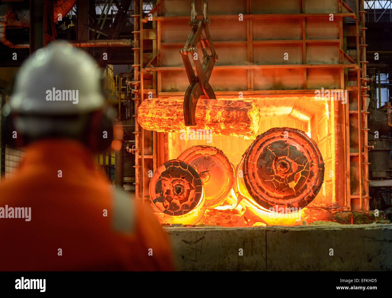 Hot steel castings in furnace of steelworks Stock Photo Alamy