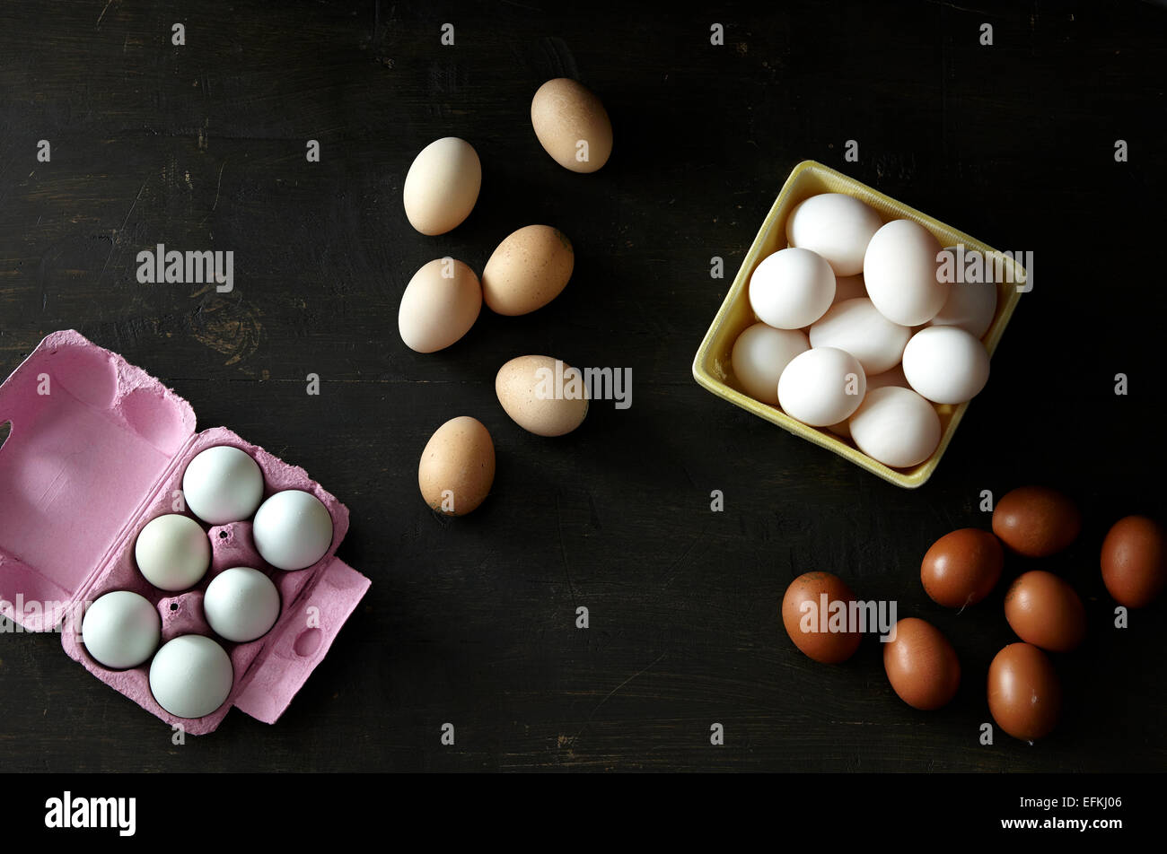 Variety of chicken eggs Stock Photo