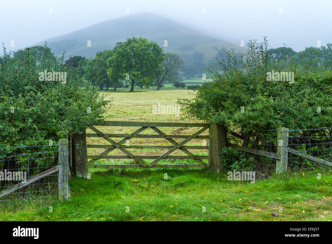 Bad weather approaching. Low cloud covering a hill in the countryside. Vale of Edale, Derbyshire, Peak District, England, UK. Stock Photo